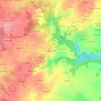 Mappa topografica Kerquemaudet, altitudine, rilievo