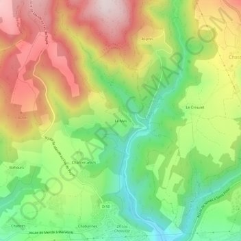 Mappa topografica Le Mas, altitudine, rilievo