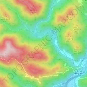 Mappa topografica Monte Ciappa, altitudine, rilievo