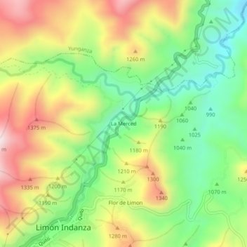 Mappa topografica La Merced, altitudine, rilievo