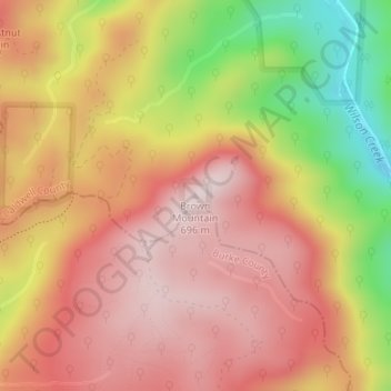 Mappa topografica Brown Mountain, altitudine, rilievo