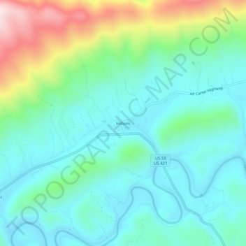 Mappa topografica Hiltons, altitudine, rilievo
