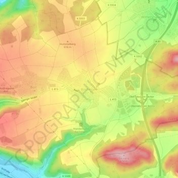 Mappa topografica Bochingen, altitudine, rilievo