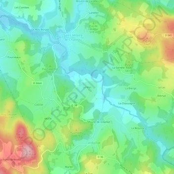 Mappa topografica Le Mas, altitudine, rilievo
