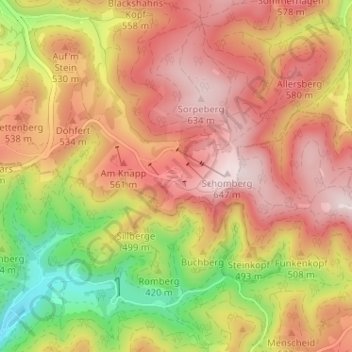 Mappa topografica Wildewiese (Sauerland), altitudine, rilievo