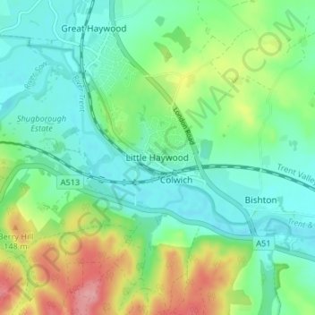 Mappa topografica Little Haywood, altitudine, rilievo