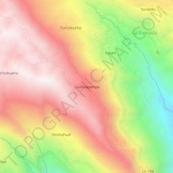 Mappa topografica Llushcapampa, altitudine, rilievo