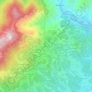 Mappa topografica Ferrero, altitudine, rilievo