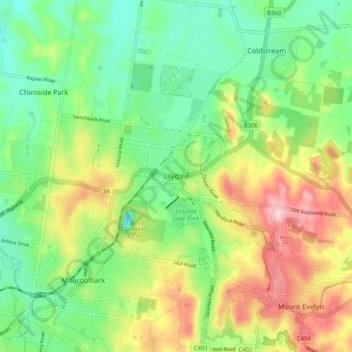 Mappa topografica Lilydale, altitudine, rilievo