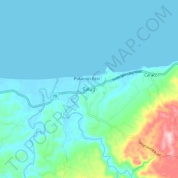 Mappa topografica Salug, altitudine, rilievo