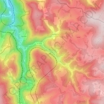 Mappa topografica Gremmelsbach, altitudine, rilievo