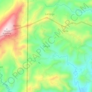 Mappa topografica Panas, altitudine, rilievo