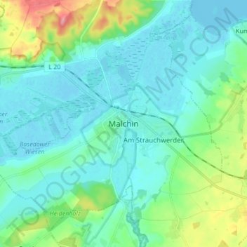 Mappa topografica Malchin, altitudine, rilievo