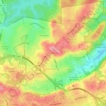 Mappa topografica Hampton, altitudine, rilievo