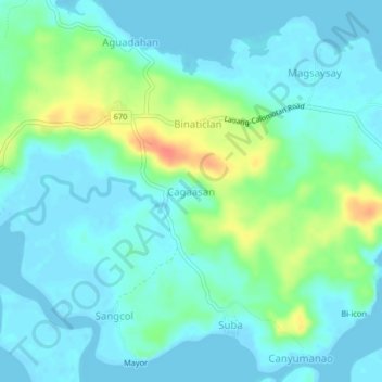 Mappa topografica Cagaasan, altitudine, rilievo