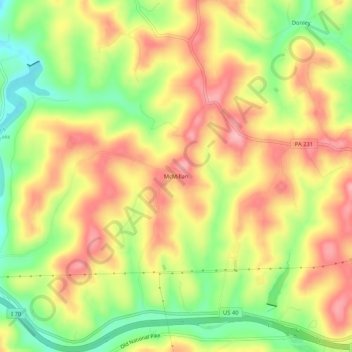 Mappa topografica McMillan, altitudine, rilievo