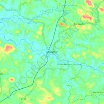 Mappa topografica Melattur, altitudine, rilievo
