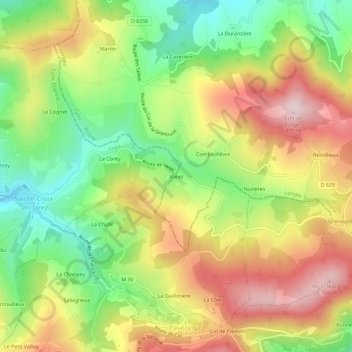 Mappa topografica Vanel, altitudine, rilievo