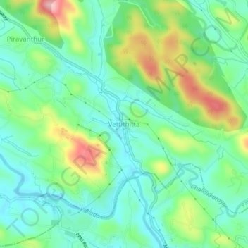 Mappa topografica Vettithitta, altitudine, rilievo
