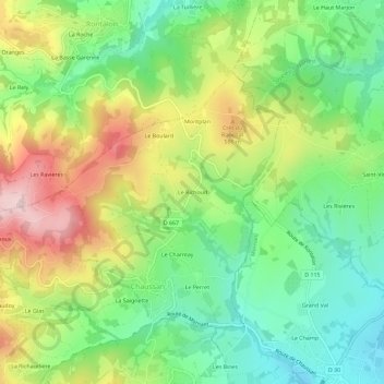 Mappa topografica Le-Richoud, altitudine, rilievo