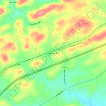 Mappa topografica Meadowview, altitudine, rilievo