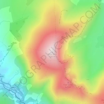 Mappa topografica Moel Eilio, altitudine, rilievo