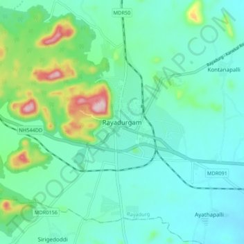 Mappa topografica Rayadurgam, altitudine, rilievo