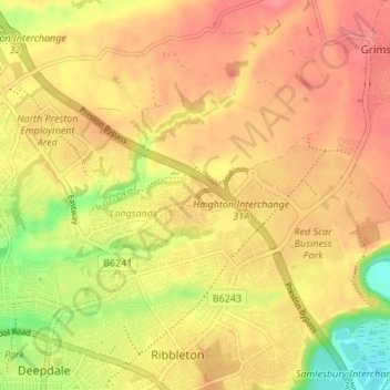 Mappa topografica Fulwood Row, altitudine, rilievo