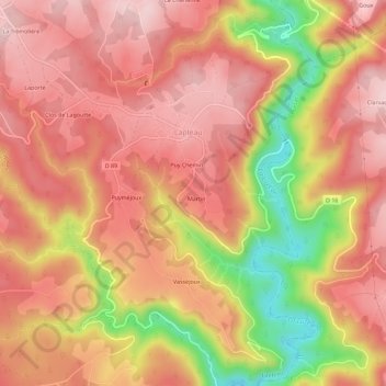 Mappa topografica Saumon, altitudine, rilievo