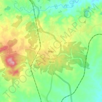 Mappa topografica Kuju, altitudine, rilievo