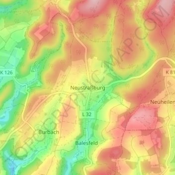 Mappa topografica Neustraßburg, altitudine, rilievo