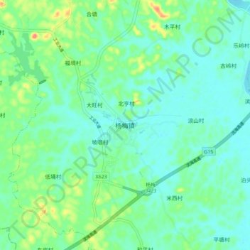 Mappa topografica 杨梅镇, altitudine, rilievo