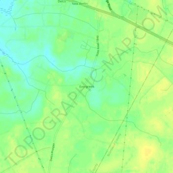 Mappa topografica Evergreen, altitudine, rilievo