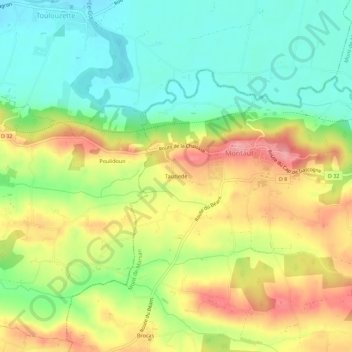 Mappa topografica Tauziede, altitudine, rilievo