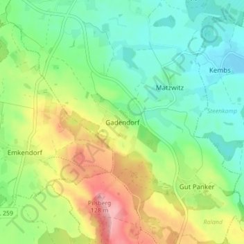 Mappa topografica Gadendorf, altitudine, rilievo