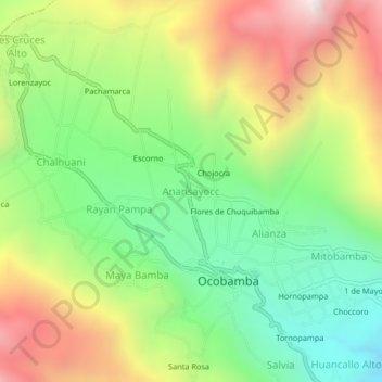 Mappa topografica Anansayocc, altitudine, rilievo