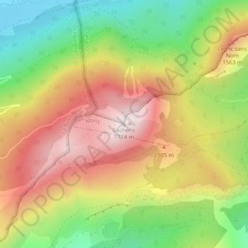 Mappa topografica Lachens, altitudine, rilievo