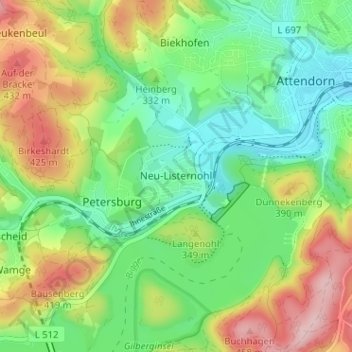 Mappa topografica Neu-Listernohl, altitudine, rilievo