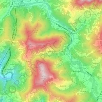Mappa topografica Vallecalda, altitudine, rilievo