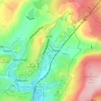 Mappa topografica Harrop Dale, altitudine, rilievo
