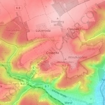 Mappa topografica Cospeda, altitudine, rilievo