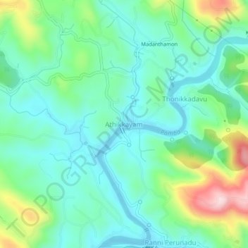 Mappa topografica Athikkayam, altitudine, rilievo