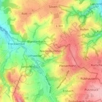Mappa topografica Niederbuchholz, altitudine, rilievo