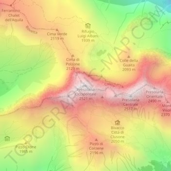 Mappa topografica Presolana Occidentale, altitudine, rilievo