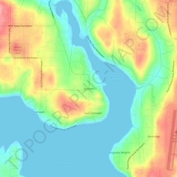 Mappa topografica Bayview, altitudine, rilievo