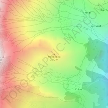 Mappa topografica Mont Rond, altitudine, rilievo