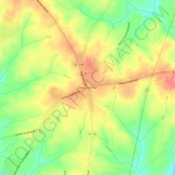 Mappa topografica Cross Anchor, altitudine, rilievo