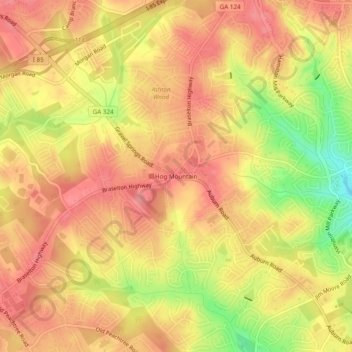 Mappa topografica Hog Mountain, altitudine, rilievo