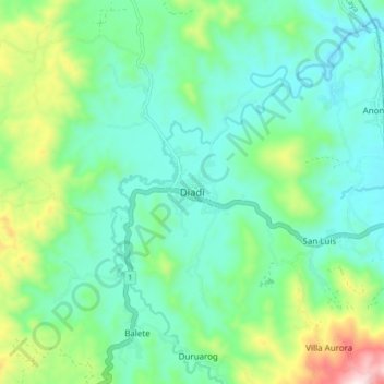 Mappa topografica Diadi, altitudine, rilievo