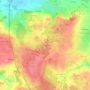 Mappa topografica Landes d'Orgères, altitudine, rilievo